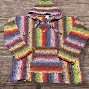 Colorful Striped poncho Hoodie Size Large